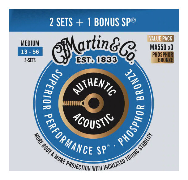 市場 MARTIN Medium 13-56 ACOUSTIC SP AUTHENTIC 3SETS アコースティックギター弦 MA550 BRONZE  PROMO×1