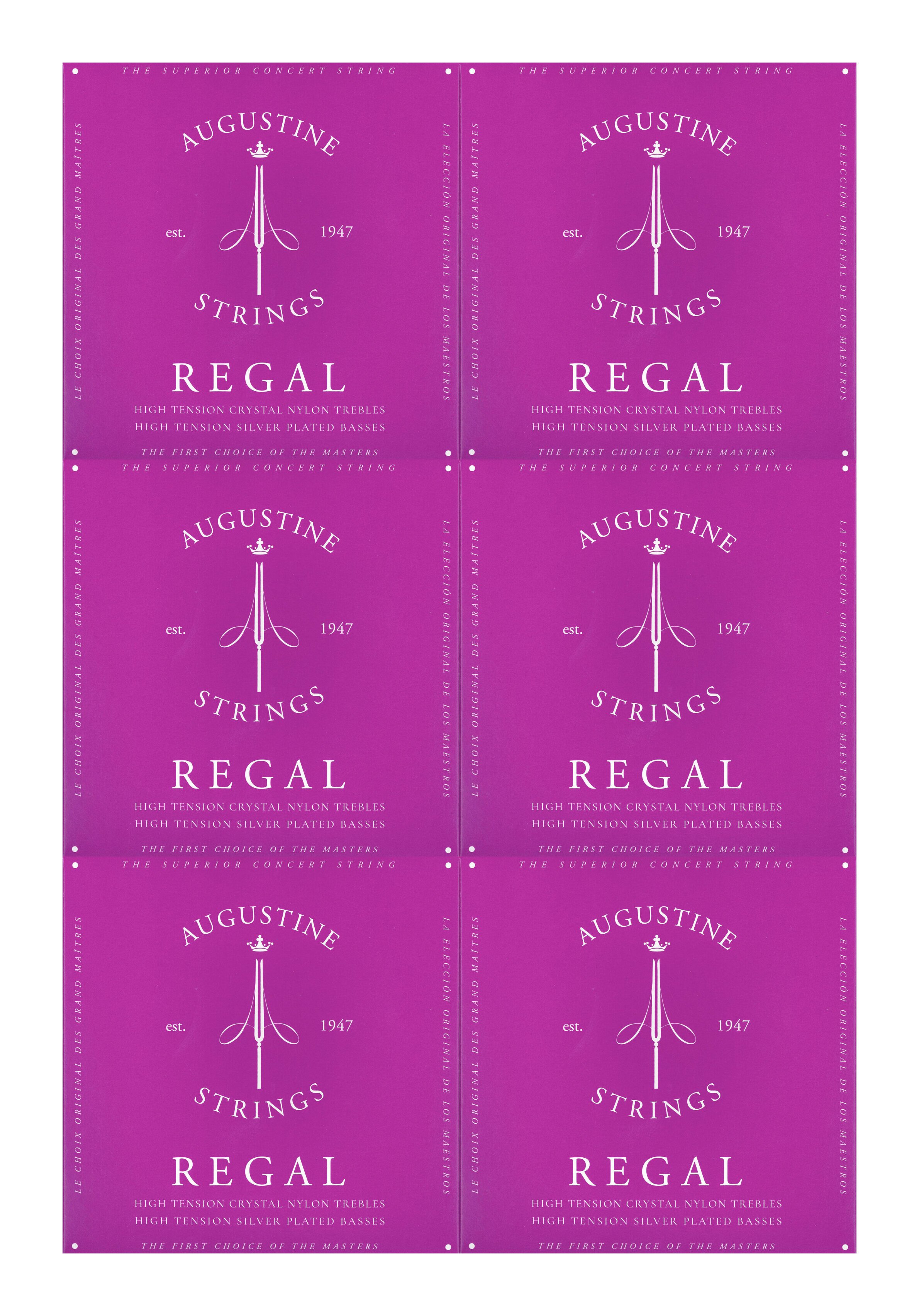 【弦 ×6セット】オーガスチン AUGUSTINE REGAL/BLUE SET ×6セット ハイテンション【メール便発送・全国送料無料・代金引換不可】
