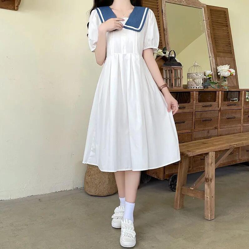 メーカー包装済 2点セット 高校生 中学生 レディース トップ スカート 春服 夏服 可愛い 上品 エレガント 日常 二次会パーティードレス 通勤 ゆったり カジュアル ギフトスウィートネイビーネックドレス Qdtek Vn