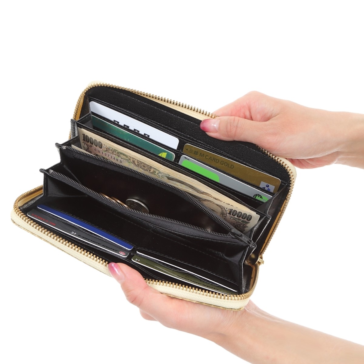 ダイヤモンドパイソン黄金錦蛇ニシキヘビラウンド財布金運アップ蛇革牛革コンビ(瓢箪根付)