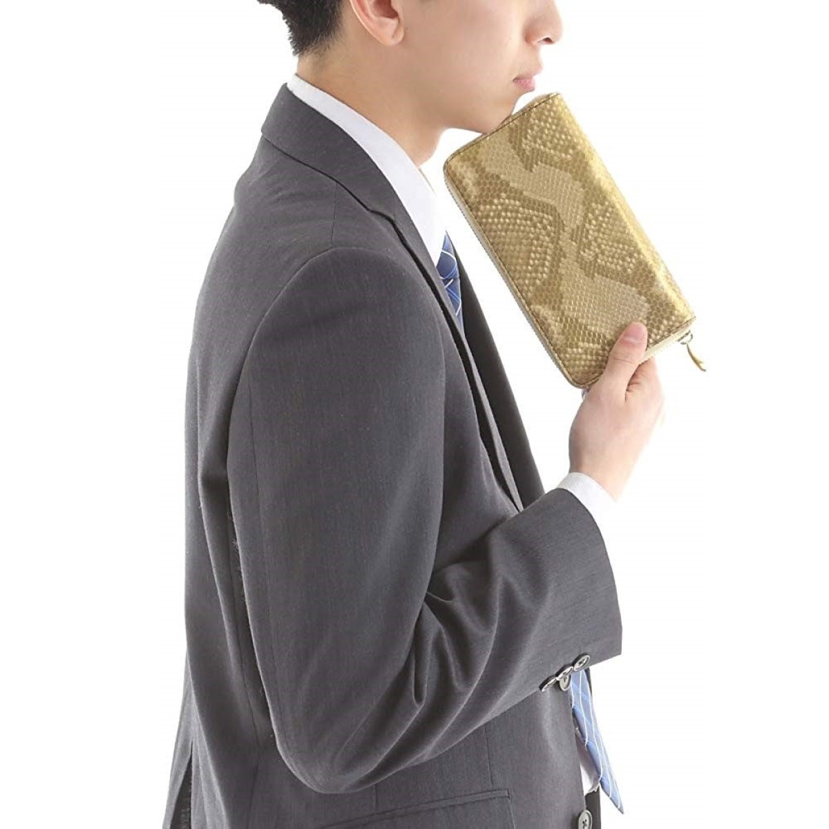 ダイヤモンドパイソン黄金錦蛇ニシキヘビラウンド財布金運アップ蛇革牛革コンビ(瓢箪根付)