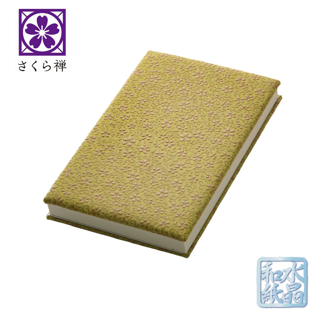 [ 水晶和紙 ] 御朱印帳 猫 木製表紙 ご朱印帳 朱印帳 115&times;175ｍｍ 印伝 印傳 INDEN 高級 本革表紙 本漆細工 蛇腹 紙面のみ交換できる 蛇腹 見開き 【 厄除け 開運 招福 西島 手漉き和紙 】 御守り 御城印帳 納経帳 スタンプ帳 記念帳 ギフト ( 草木染め ヨモギ )｜さくら禅 いいね百貨