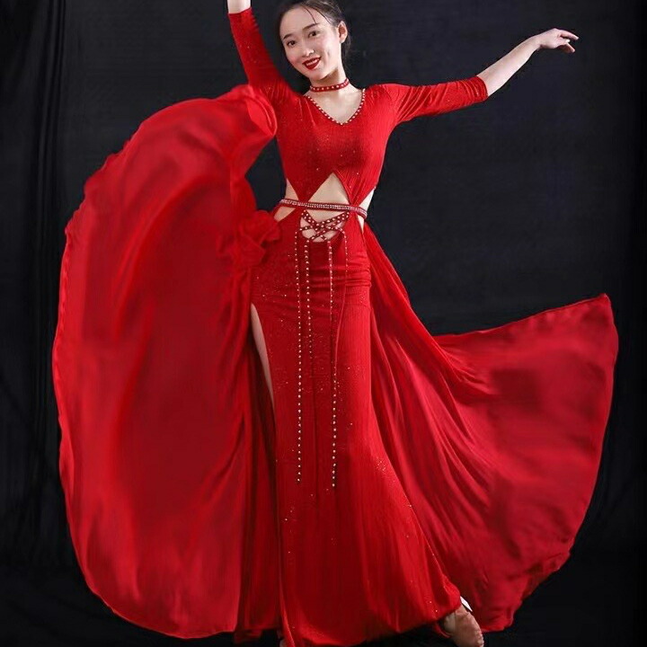 ベリーダンス　ホットピンク　Baladiドレスワンショルダー ベリーダンスホットピンクBaladiドレスワンショルダー