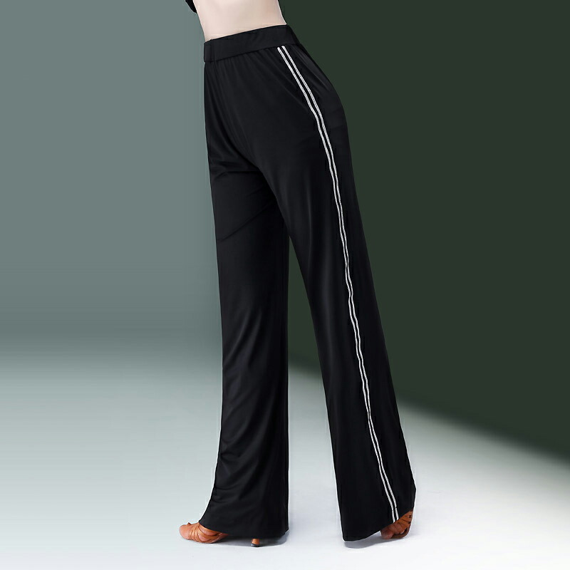 楽天市場 レディース 社交ダンスパンツ サイドラインパンツ ワイドパンツ 黒 ブラック シンプル 大人 上品 キレイ ダンスパンツ ジャージ トレーニングウェア レッスン着 練習用 ウエストゴム ロングパンツ ダンス大会 競技用 ワルツ タンゴ ラテンダンス 大きいサイズ