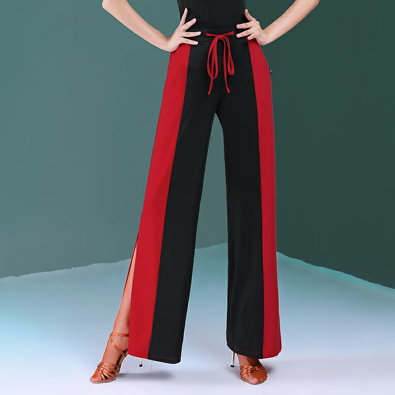 楽天市場 レディース 社交ダンスパンツ スリットワイドパンツ 黒 ブラック 赤 レッド シンプル 大人 上品 キレイ ダンスパンツ ジャージ トレーニングウェア レッスン着 練習用 ウエストゴム ロングパンツ ダンス大会 競技用 ワルツ タンゴ ラテンダンス 大きいサイズ