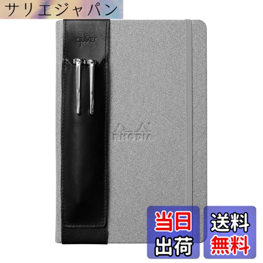 【貨物輸送無料】クイヴァーQuiver ２本差し書き込み保持者 モレスキンハードカバー用（A5）黒革 色：黒いこと、大きさ：Large (A5)