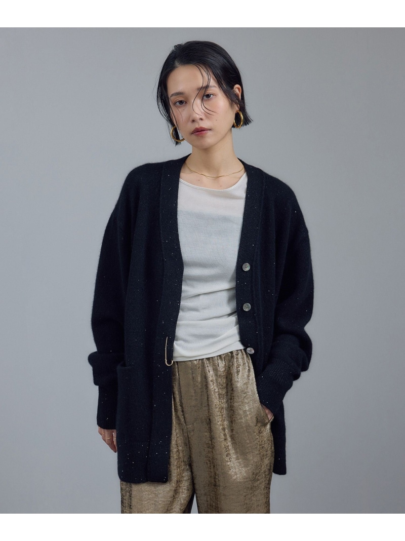 Starry sky Knit スパンコールVネックカーディガン SALON adam et rope' サロン アダム エ ロペ トップス カーディガン ブラック ブラウン ピンク【送料無料】[ Fashion]