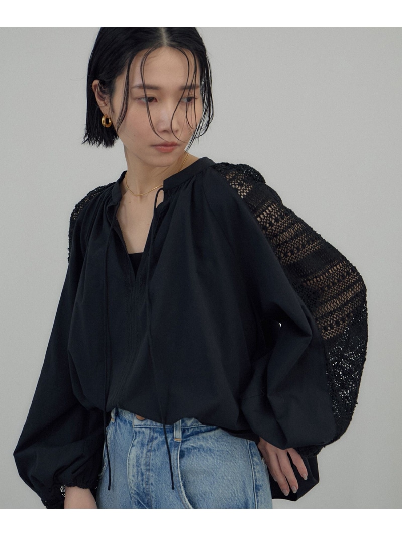 【SALE／10%OFF】【WEB限定】レースアクセントブラウス SALON adam et rope' サロン アダム エ ロペ トップス シャツ・ブラウス ホワイト ブラック【RBA_E】【送料無料】[ Fashion]