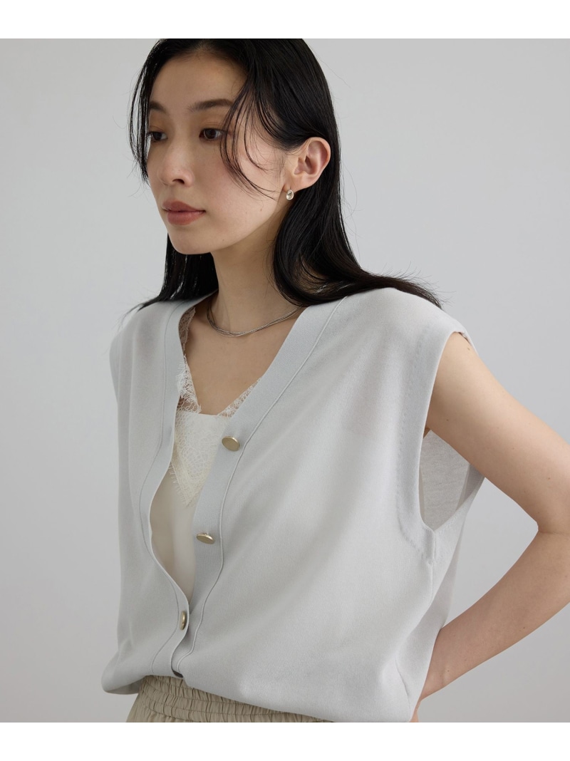 【WEB限定】ドライタッチメタルボタンニットジレ / ベスト[洗える] SALON adam et rope' サロン アダム エ ロペ トップス ベスト・ジレ ブラウン ネイビー グレー【先行予約】*【送料無料】[ Fashion]