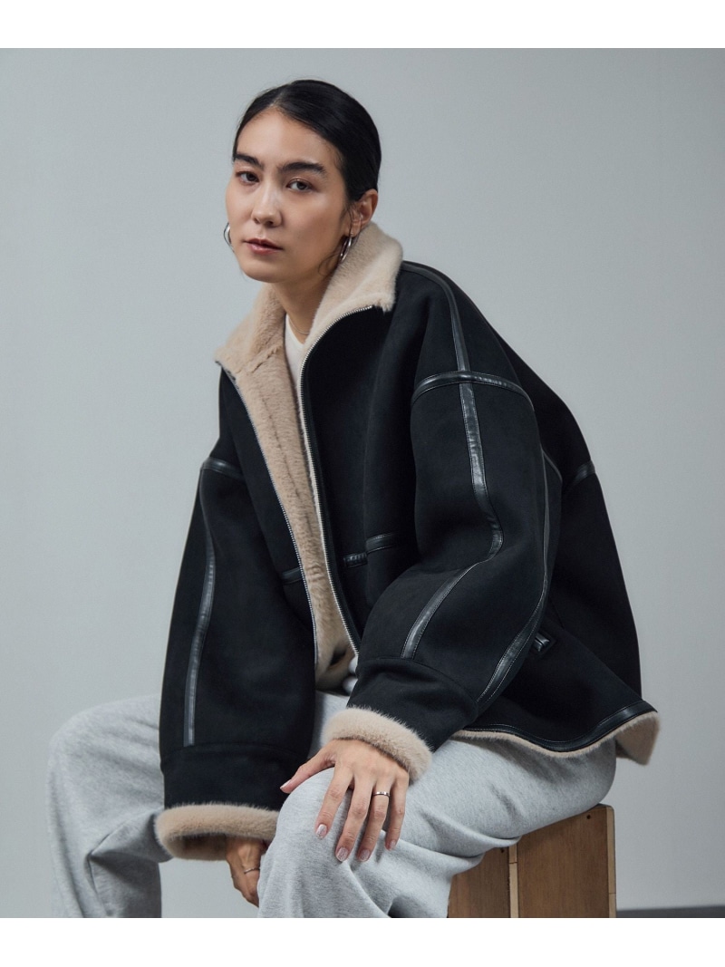 【WEB限定】フェイクムートンショートコート SALON adam et rope' サロン アダム エ ロペ ジャケット・アウター ムートンコート ブラック ベージュ【送料無料】[ Fashion]｜サロン アダム エ ロぺ