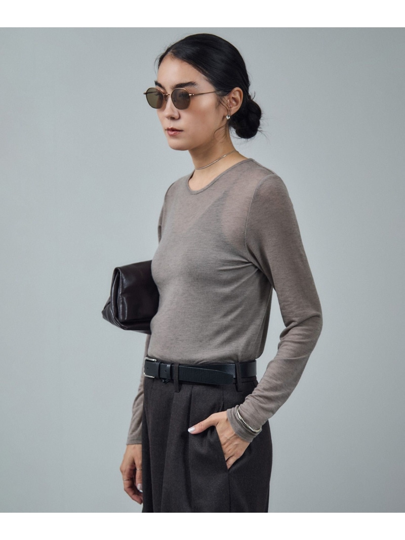 【SALE／40%OFF】テンセルカシミヤシルクシアーロンT SALON adam et rope' サロン アダム エ ロペ トップス カットソー・Tシャツ ブラック ホワイト ブラウン【RBA_E】【送料無料】[ Fashion]