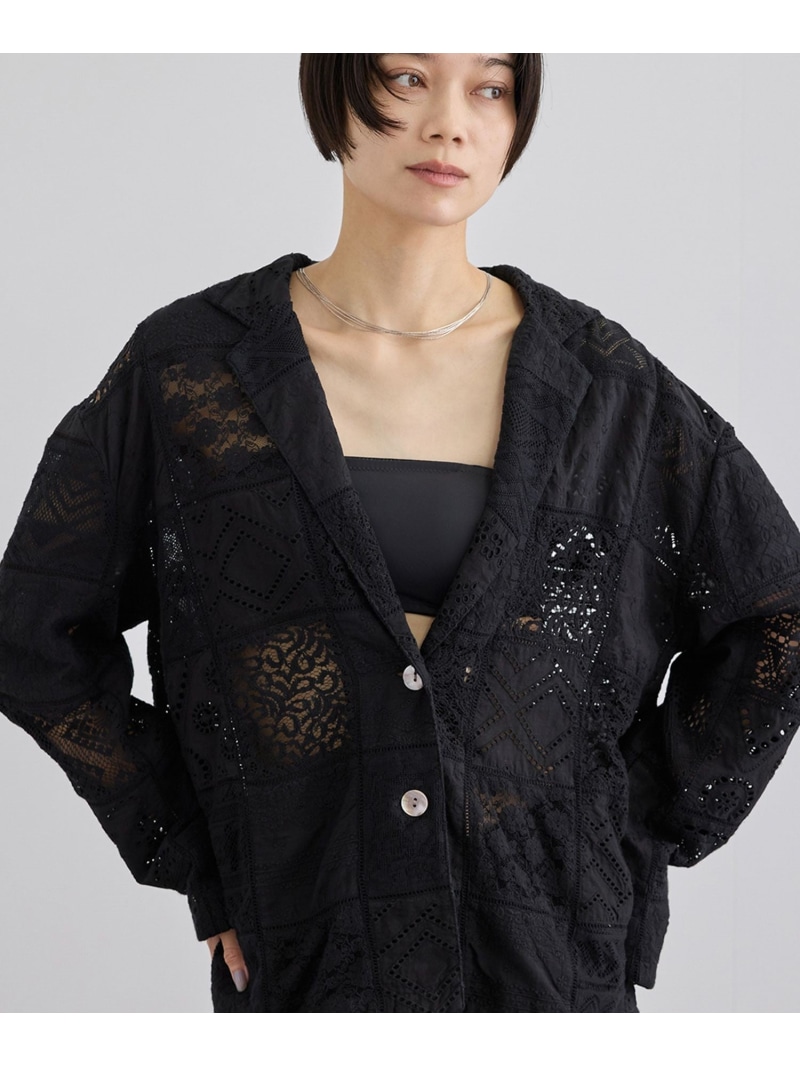 【SALE／30%OFF】【WEB限定】刺繍レースパッチワークシャツジャケット/ セットアップ対応 SALON adam et rope' サロン アダム エ ロペ ジャケット・アウター テーラードジャケット・ブレザー ブラック ホワイト【RBA_E】【送料無料】[ Fashion]｜サロン アダム エ ロぺ