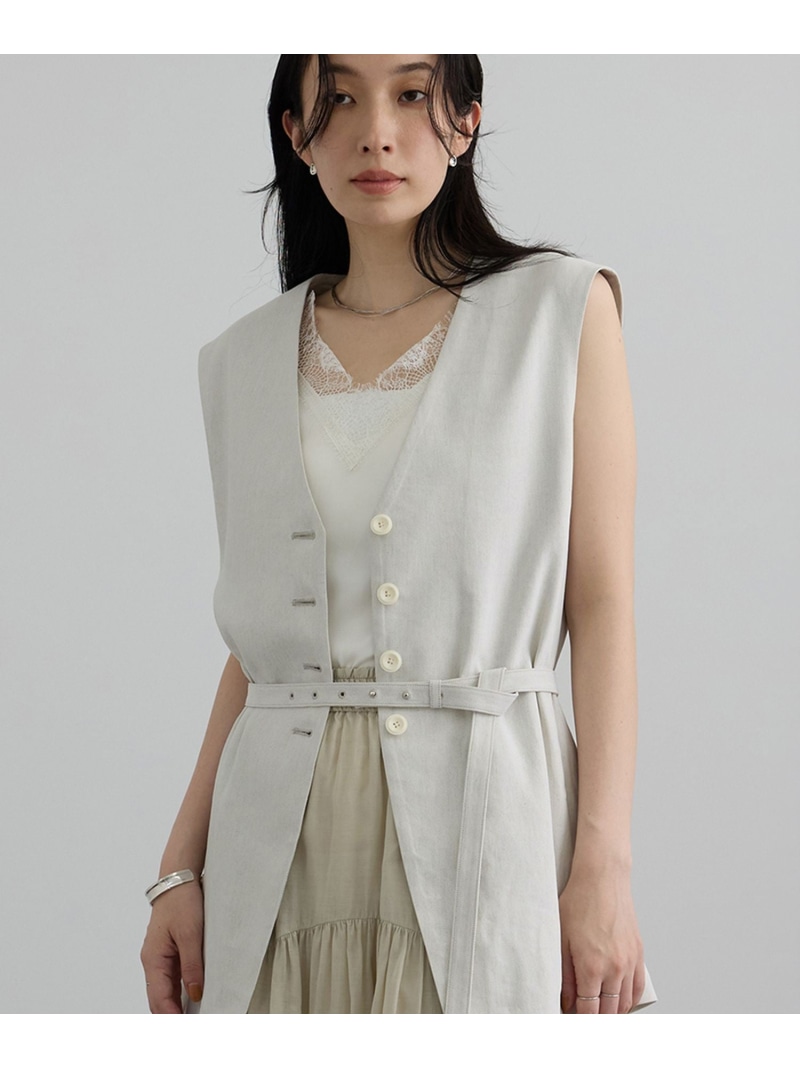 NALYAビスコース・麻ツイルジレ / セットアップ対応 SALON adam et rope' サロン アダム エ ロペ トップス ベスト・ジレ ベージュ ネイビー ブラック【先行予約】*【送料無料】[ Fashion]