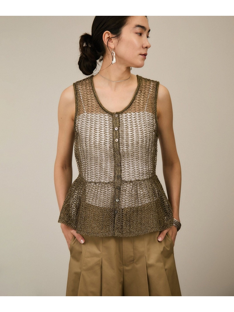 【SALE／50%OFF】ブライトニットレースフレアージレ / より良い[前後2WAY] SALON adam et rope\u0027 赤ちょうちん アダム エ ロペ トップス より良い・ジレ しろがね色 ゴールド【RBA_E】【貨物輸送無料】[ Fashion]