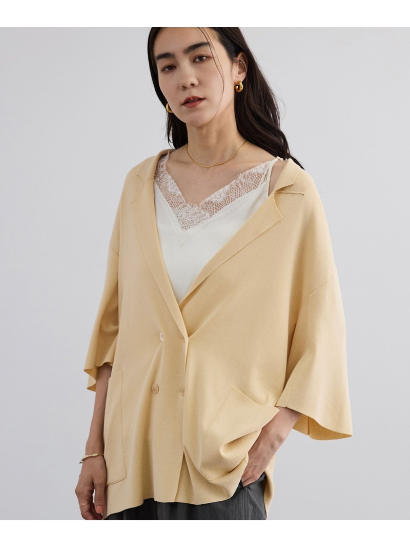 クールニットハーフスリーブジャケット SALON adam et rope\u0027 赤ちょうちん アダム エ ロペ ジャケット・アウター テーラードジャケット・ブレザー 黒いこと ベージュ【貨物輸送無料】[ Fashion]