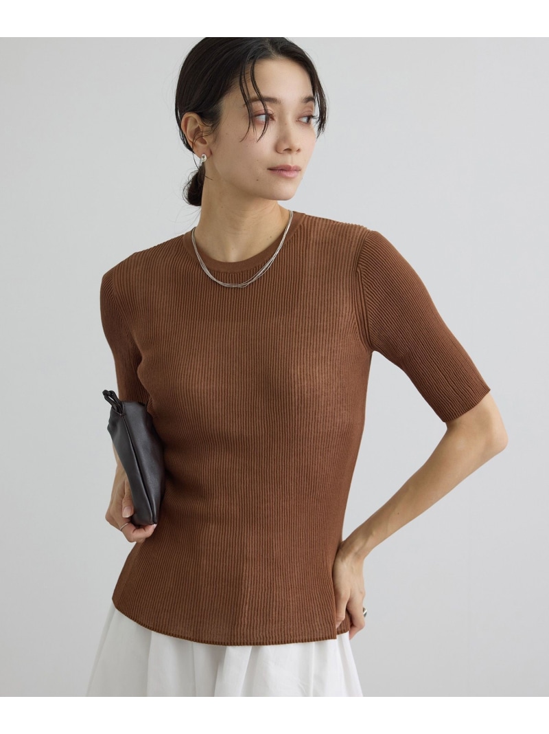 【SALE／50%OFF】【WEB押さえる】シアーリブニットハーフスリーブプルオーバー SALON adam et rope\u0027 赤ちょうちん アダム エ ロペ トップス カットソー・プルオーバー 赤いこと 黒いこと 白いこと 赤銅色【RBA_E】【貨物輸送無料】[ Fashion]