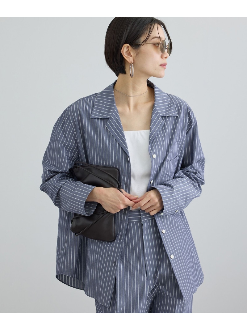 エンザイムコットンオープンカラーシャツ / FABRICA SALON adam et rope' サロン アダム エ ロペ トップス シャツ・ブラウス ベージュ ブルー【先行予約】*【送料無料】[ Fashion]