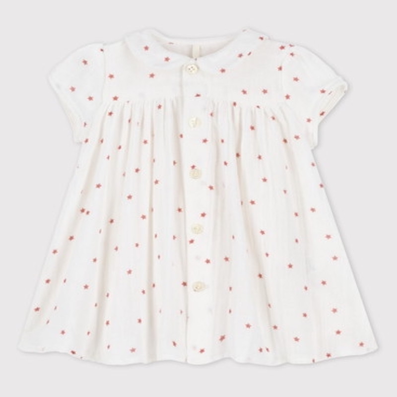 Sale セール プチバトー Bebe 女の子 出産祝い プチバトーギフト 男の子出産ギフト ロンパース ユニセックスロンパース 女の子出産祝い プチバトーベビー服 スター 星柄 襟付きワンピース ガーゼ素材ワンピース 超ポイント祭 期間限定