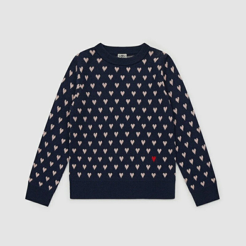SALE ボン英トン bonton kids ハート形編み物 ハート形柄 ハート形 うしろ帯 クリスマス差し上げ物 あったか編み物 御坊っちゃん