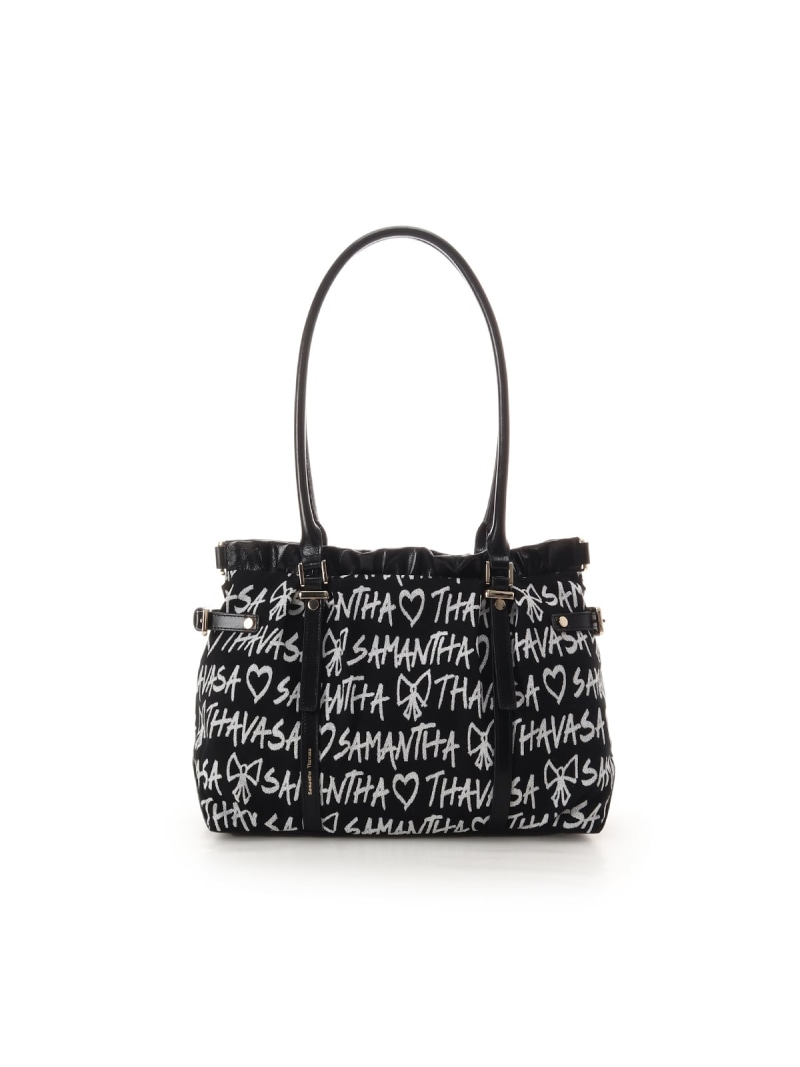 【SALE／50%OFF】スクリッタ柄 サマンサ ルプリュ・ミニョン トートバッグ[Revival Collection] Samantha Thavasa サマンサタバサ 御徒面子 トートバッグ 黒いこと 白いこと【RBA_E】【貨物輸送無料】[ Fashion]