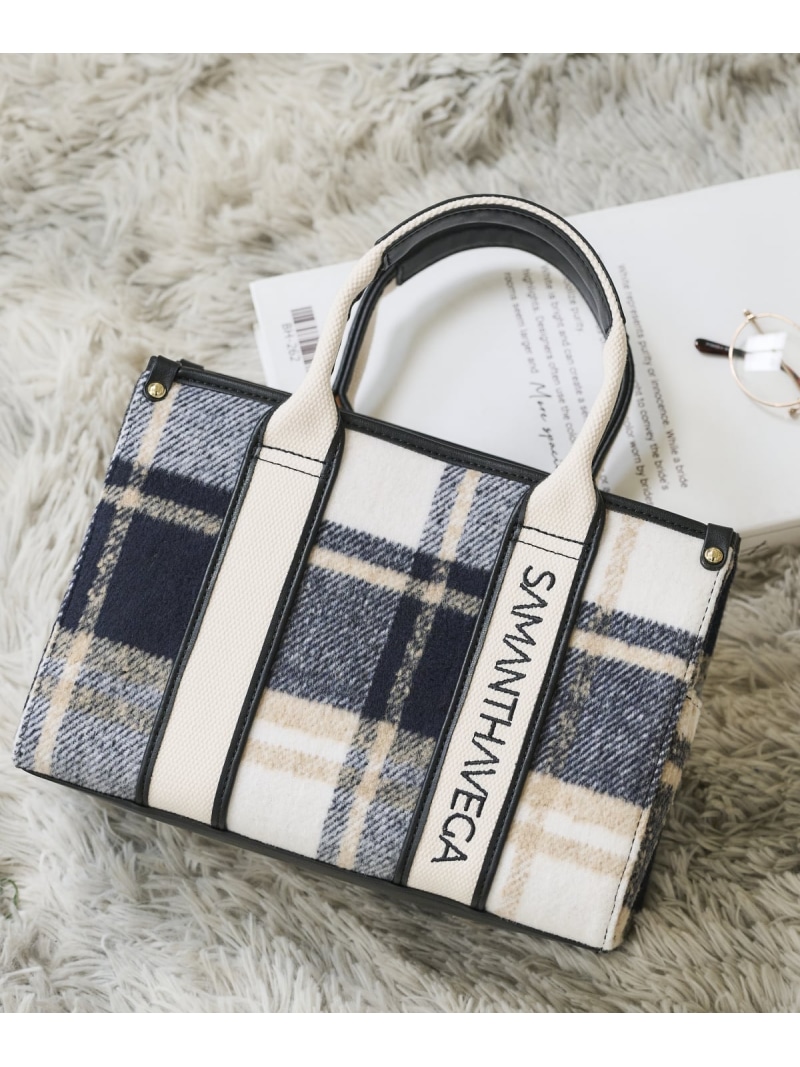 ロゴテープチェックハンドバッグ SAMANTHAVEGA サマンサ ベガ バッグ ハンドバッグ ブラック ピンク【送料無料】[ Fashion]