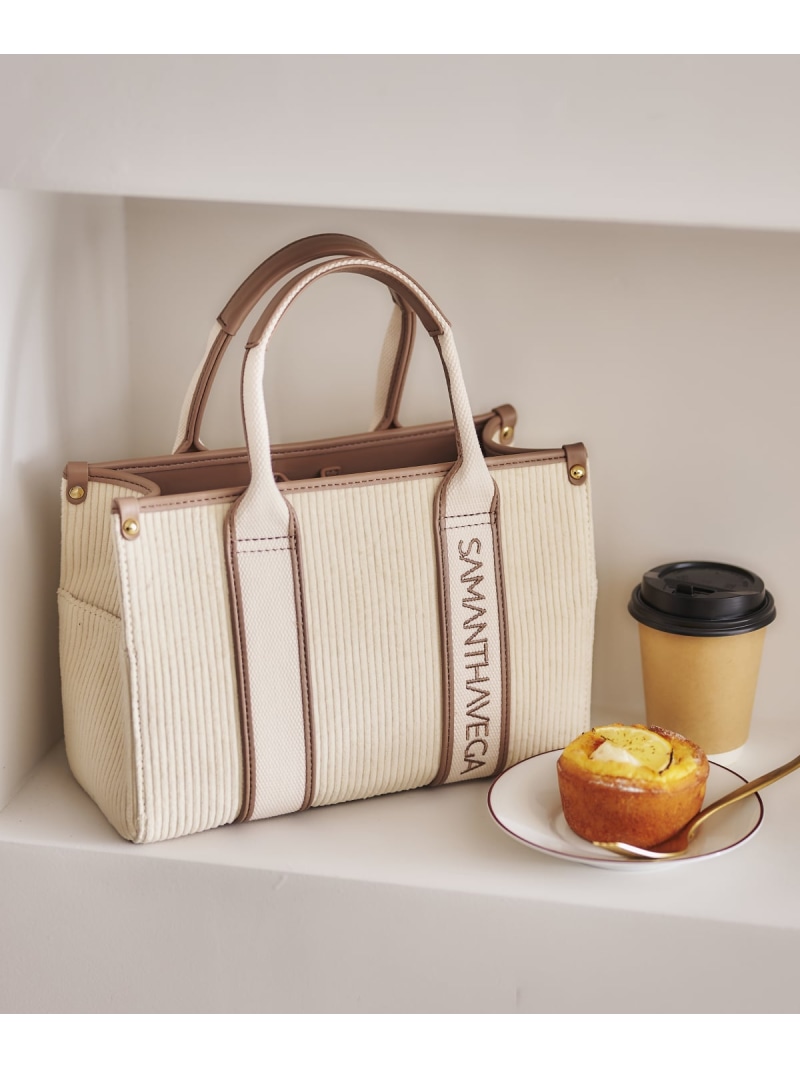 【SALE／30%OFF】ロゴテープコーデュロイトート(小) SAMANTHAVEGA サマンサ ベガ バッグ ハンドバッグ グリーン ベージュ ピンク ホワイト【RBA_E】【送料無料】[ Fashion]｜Samantha Thavasa　サマンサタバサ