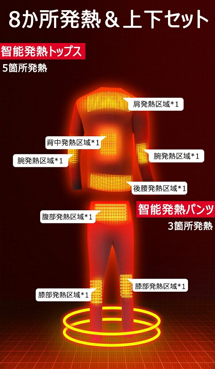 最大82％オフ！ 電熱ヒーター インナー ウェア 上下セット 防寒肌着 電熱 パンツ 8つヒーター 発熱上下セット 5段温度調整 ヒーター内蔵  ユニセックス 長袖 発熱 暖房服 電熱上着 電熱ズボン www.numberz.co