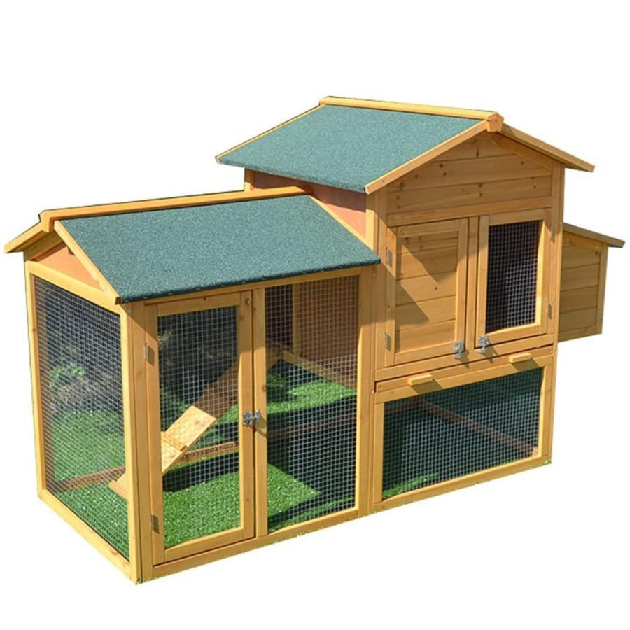 鳥かご 屋外木製鶏小屋 屋外 木製 鳥ケージ大型 ワイヤーメッシュ 卵パック 複数のドア付き 防雨 産卵 アウトドア家禽用飼育ケージウサ