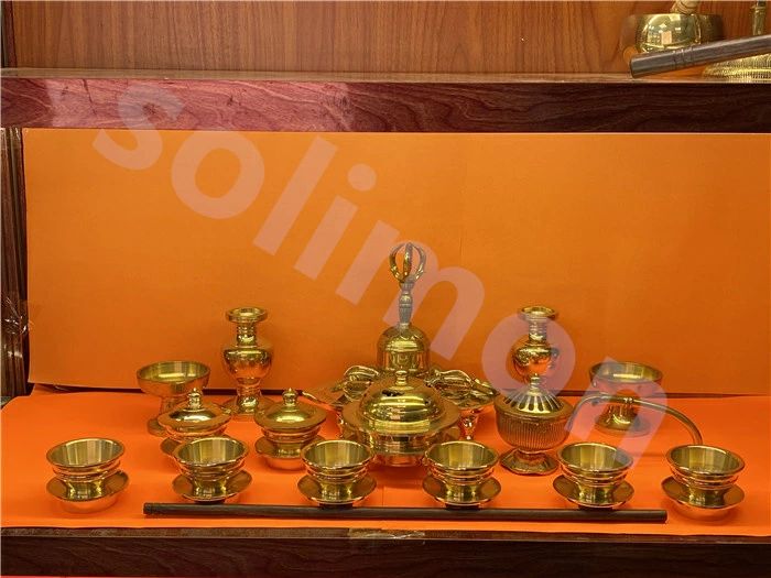 密教 法具 金剛鈴 金剛盤 火舎香炉 五鈷杵 三鈷杵 独鈷杵 六器一組 仏器一対 華瓶一対 洒水器 20点セット護摩真言【特大】