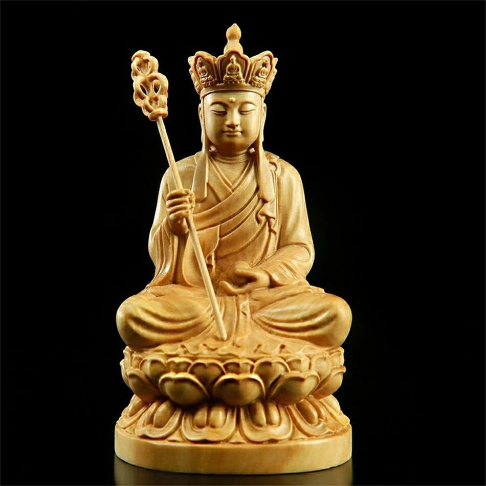【仏像】 地蔵王菩薩 置物 柘植製高級木彫り 蓮華座 彫刻仏像?手彫り仏像?ツゲ木彫り 厄除け 縁起物 開運 高さ14.3*幅7.7*奥行7cm