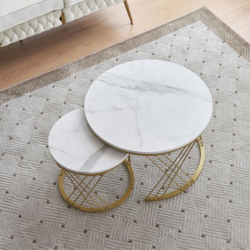 【新作登場】センターテーブル ネストテーブル ローテーブル 入れ子式 天板 大理石調 2個セットサイドテーブルローテーブル 丸 円型テー