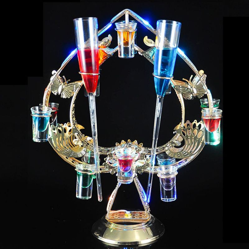 テキーラ観覧車 LED 酒ボトルの表示棚 ワインラッ 酒グラス収納ラック,グラスホルダー 酒カップホルダー 酒グラススタンド カクテルグラ