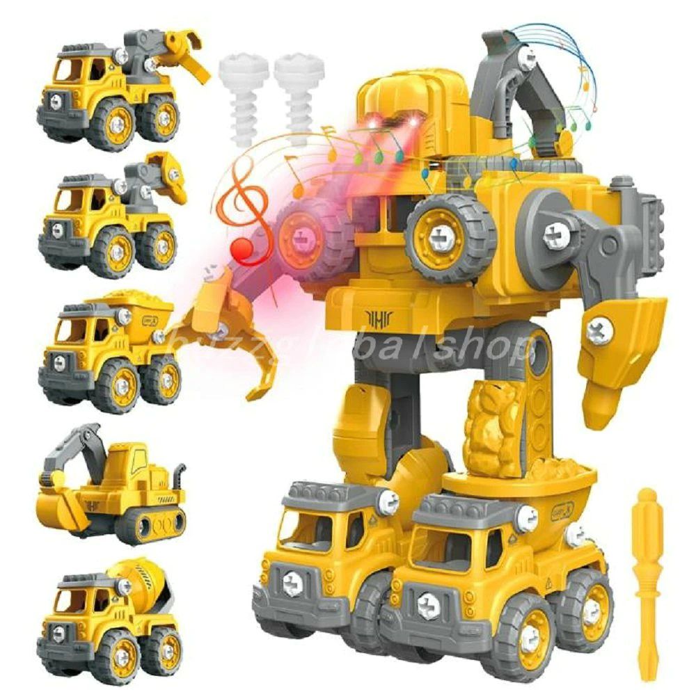 楽天市場】変形ロボット 5 in 1 建設車両 ロボッ車セット 組み立て