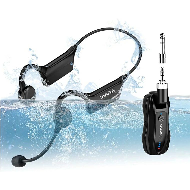 KIMAFUN 正規品 ワイヤレス防水マイク 2.4G無線 フィットネス ヘッドセット マイク IP67防水＆防塵 プラグ＆プレイ 瞬時接続 ノイズ軽減