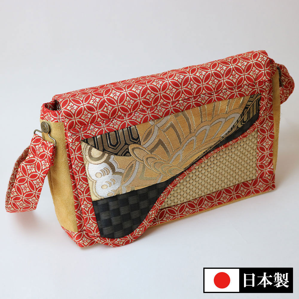 【送料無料】黒市松ビニール素材着物帯使用 赤