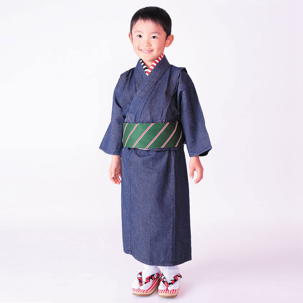 男の子用 洗えるデニム着物 巡―MEGURU― インディゴ 120-130cm メーカー在庫限り品