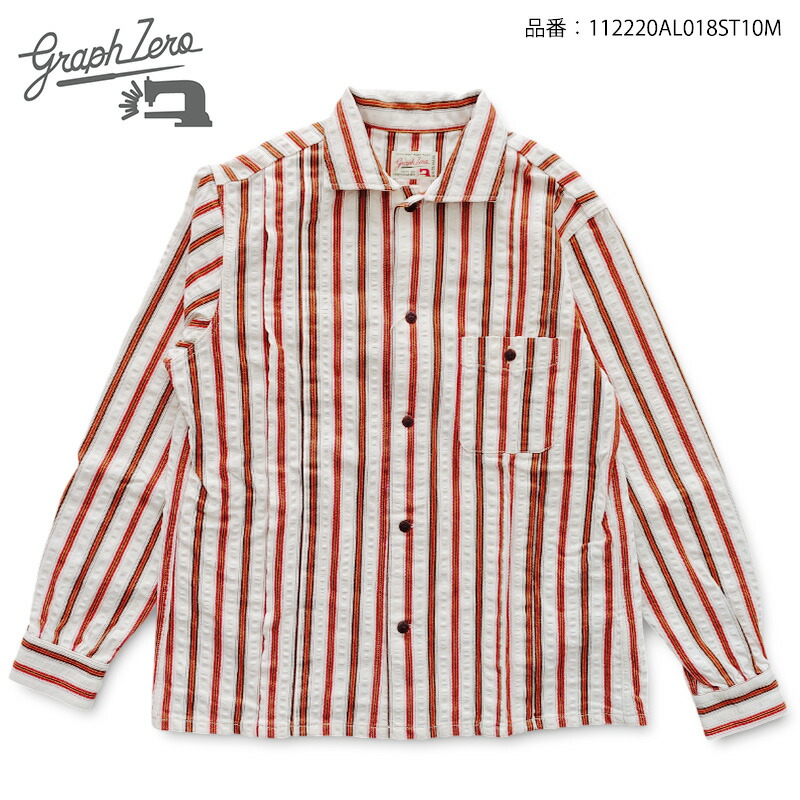 【graphzero】 グラフゼロ GZ-ST10 プリーツ L/S シャツ 開襟シャツ ストライプ柄 ユニセックス 肉厚サッカー生地 日本製 アメカジ 2025SS