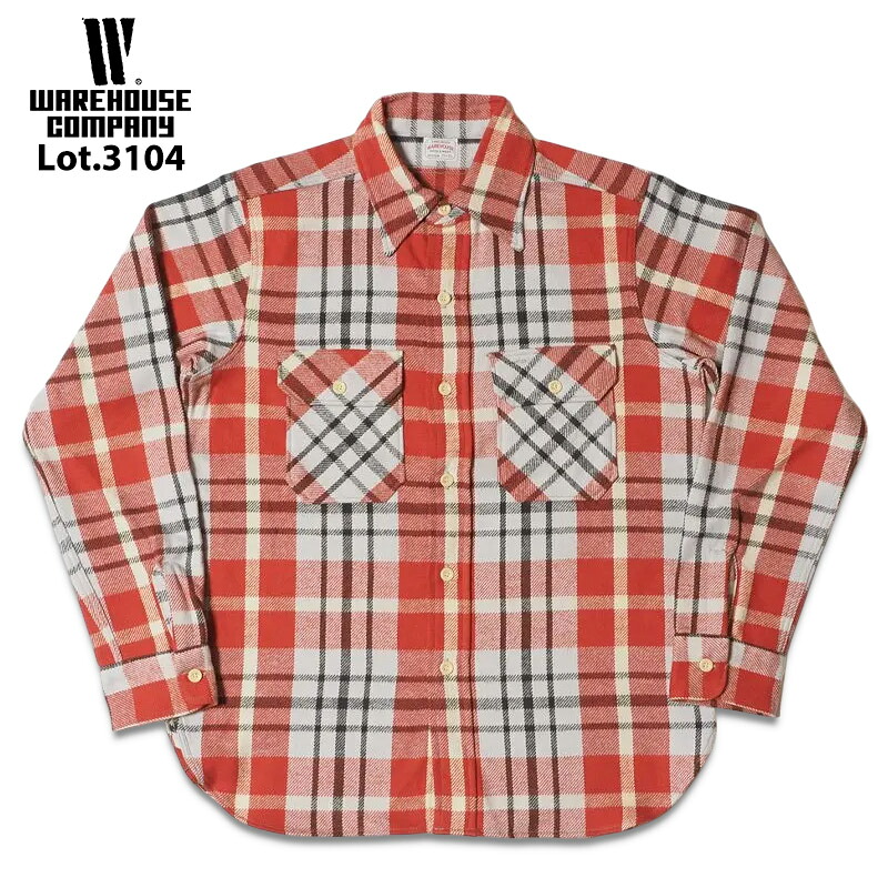 【WAREHOUSE】 ウエアハウス Lot 3104 FLANNEL SHIRTS C 柄 ONE WASH ネルシャツ フランネルシャツ ワンウォッュシュ レッド アメカジ|SAMURAI CRAFT サムライクラフト