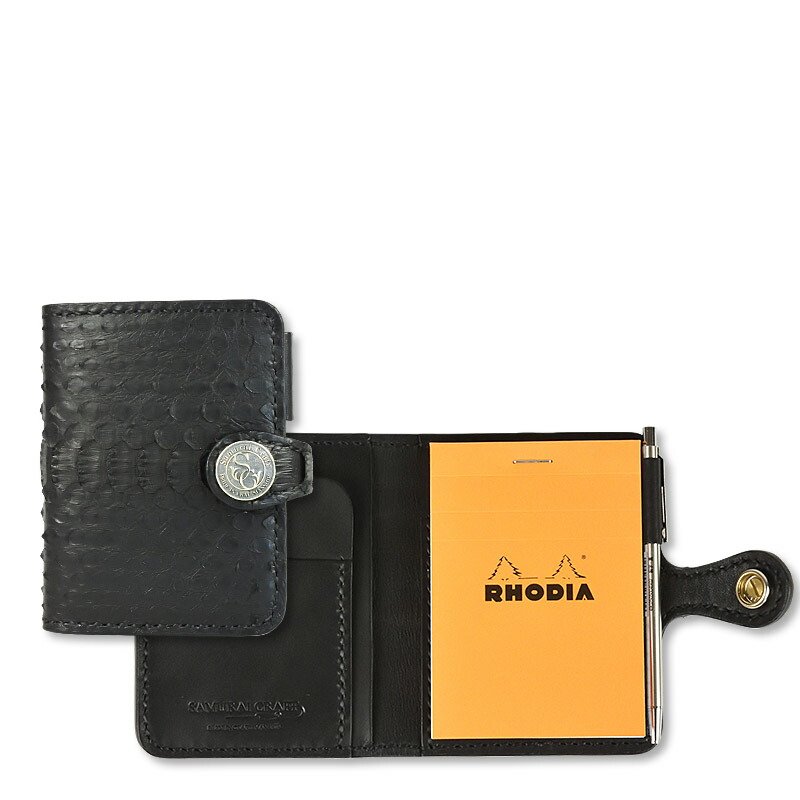 【サムライクラフト】 Rhodia ロディア メモカバー マットパイソン ブラック 黒 サドルレザー オイルレザー ロディアブロック ステーショナリー ハンドメイド ヌメ革 経年変化 ベジタブルタンニンなめし 本革|SAMURAI CRAFT サムライクラフト