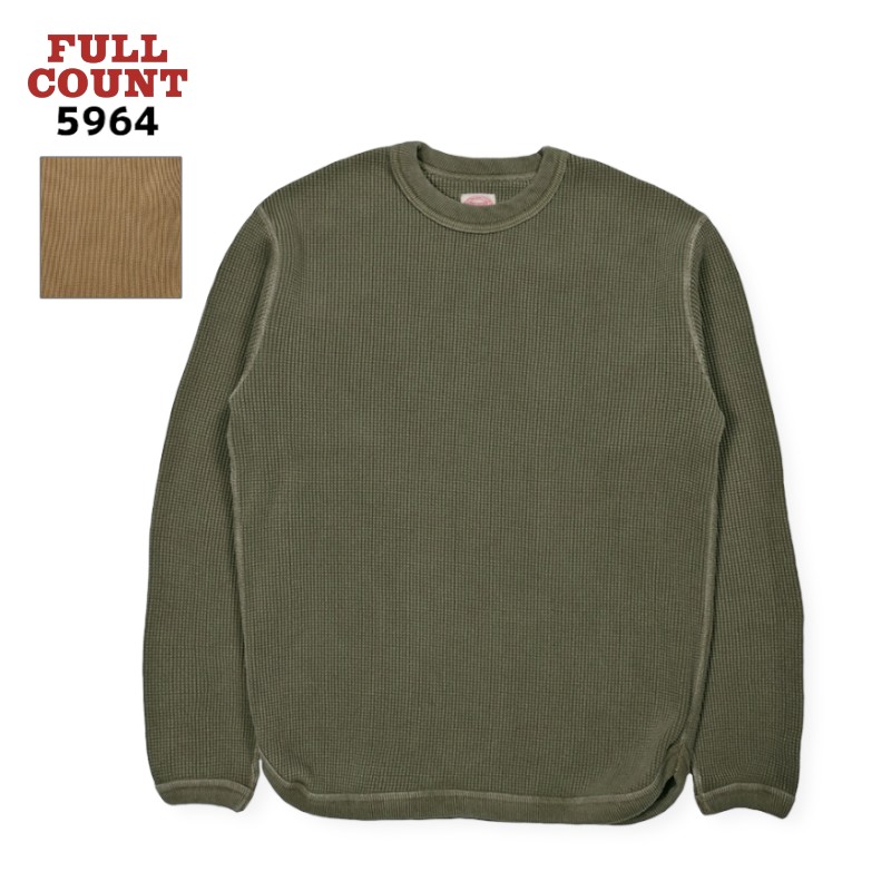 【FULLCOUNT】フルカウント 5964SP Heavyweight Waffle Longsleeve T Shirt ヘビーウェイト ワッフル ロング Tシャツ カットソー プルオーバー 長袖 オリーブドラブ ベージュ アメカジ