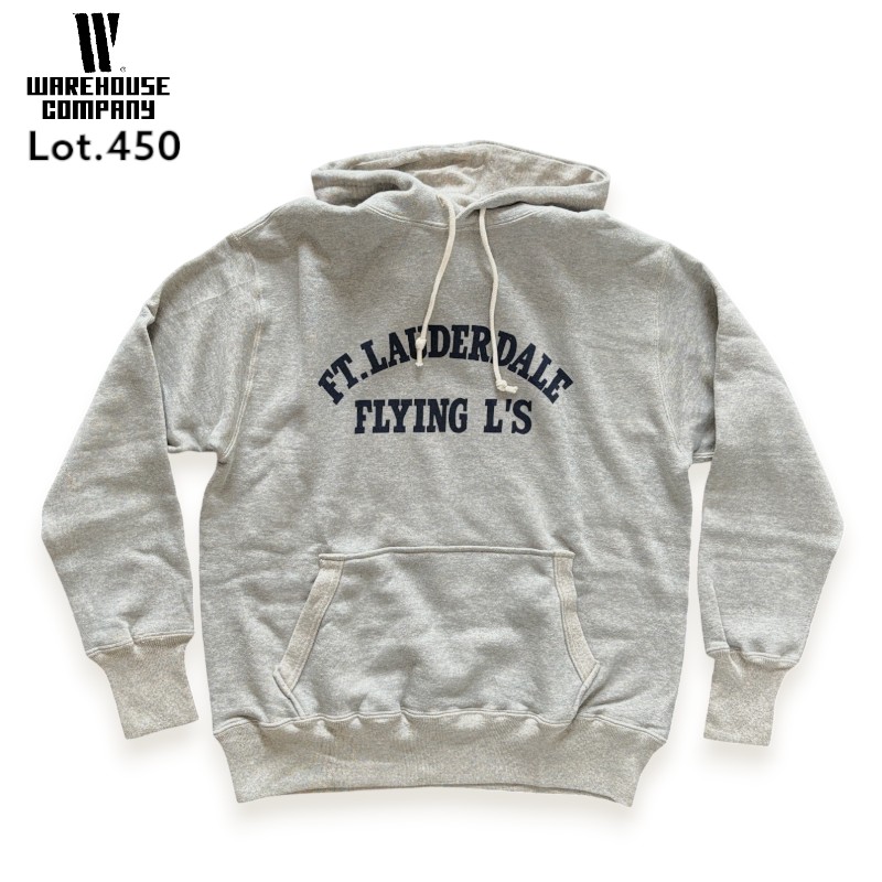 【WAREHOUSE】 ウエアハウス Lot.450 FLYING L's 2本針フード セットインスリーブ フード付き 裏起毛 日本製 長袖 スウェット パーカー ワンウォッシュ アメカジ