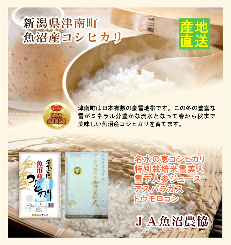 楽天市場 令和2年産 コシヒカリ 魚沼産 送料無料 新潟県 特ａ地区 中魚沼 Ja津南町農協魚沼産 コシヒカリ 5kg雪美人 米 特別栽培米 こしひかり 産直越後屋