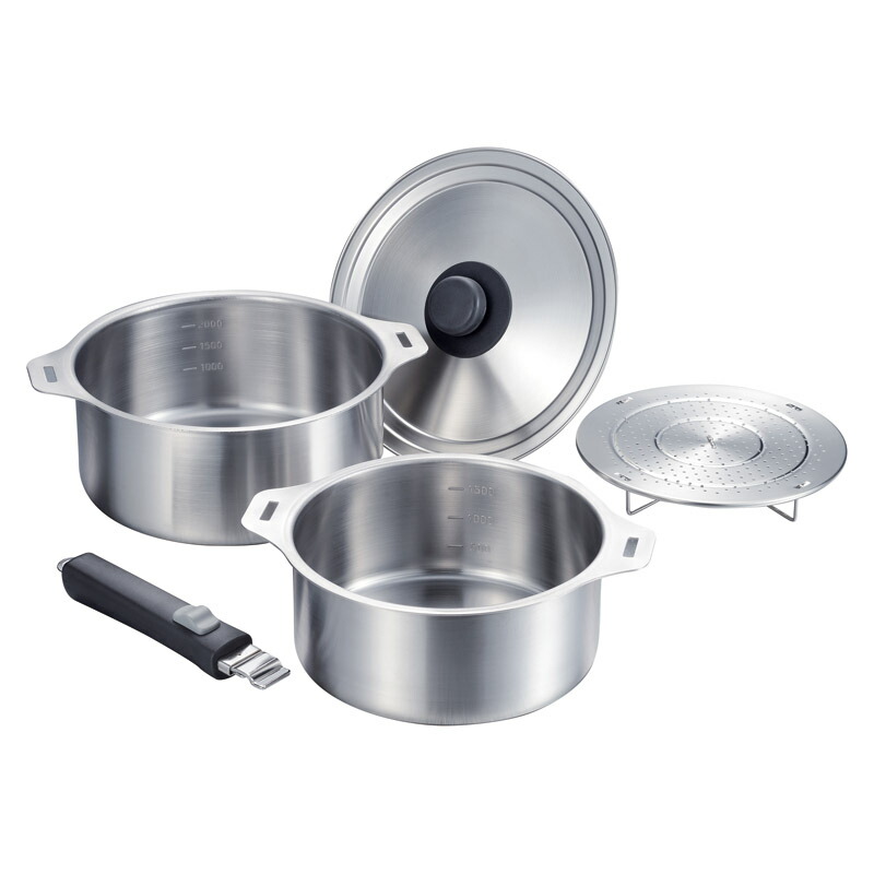 楽天市場】燕三 ハンドル着脱式鍋4点セット(蒸し台・中かご付) EM-033