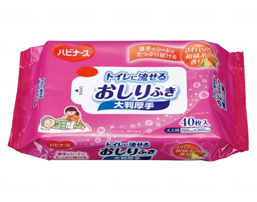 (ピジョンタヒラ) ハビナース トイレに流せるおしりふき 大判厚手 40枚&times;24個（ケース） ノンアルコール｜介護shop　サンアイ 7,139円