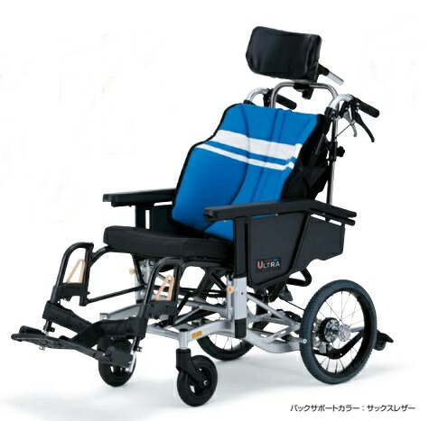 (日進医療器) ティルト・リクライニング車いす パウダーコンパクト NAH-UC Lo しり押し式 軽さ チルト ノーパンクタイヤ ウルトラ 折りたたみ 座布団付 足踏み打ちきり付 類概念 サキソフォンなめし革/インディゴ/ブドウ酒 NISSIN