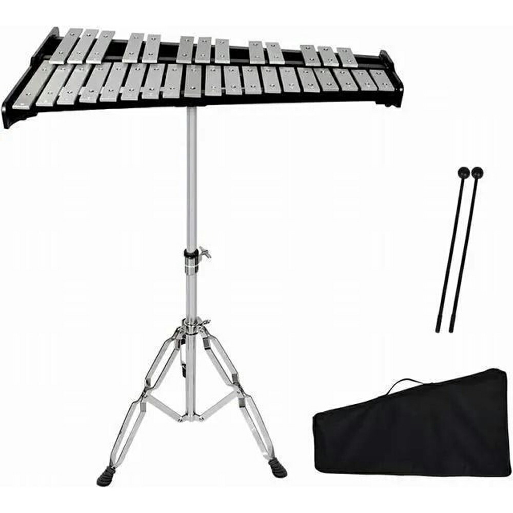 32音 鉄琴 卓上鉄琴 折りたたみ パーカッション 楽器 卓上 練習 鍵盤 演奏 音楽会 発表会 学芸会 初心者 高さ調節可能 マレット2本 スタンド付き 収納バッグ付き 持ち運び