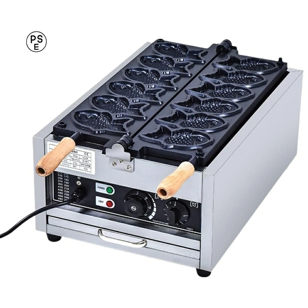 鯛焼き器 鯛焼きメーカー 業務用 電気たい焼き機 6穴 業務用 電気加熱 鯛焼き 焙煎機 タイ焼き機 アイスクリーム 鯛焼き 焙煎機 ステンレス鋼素材 110V 温度50-300℃、180°フリップ 均一加熱 (シルバー)
