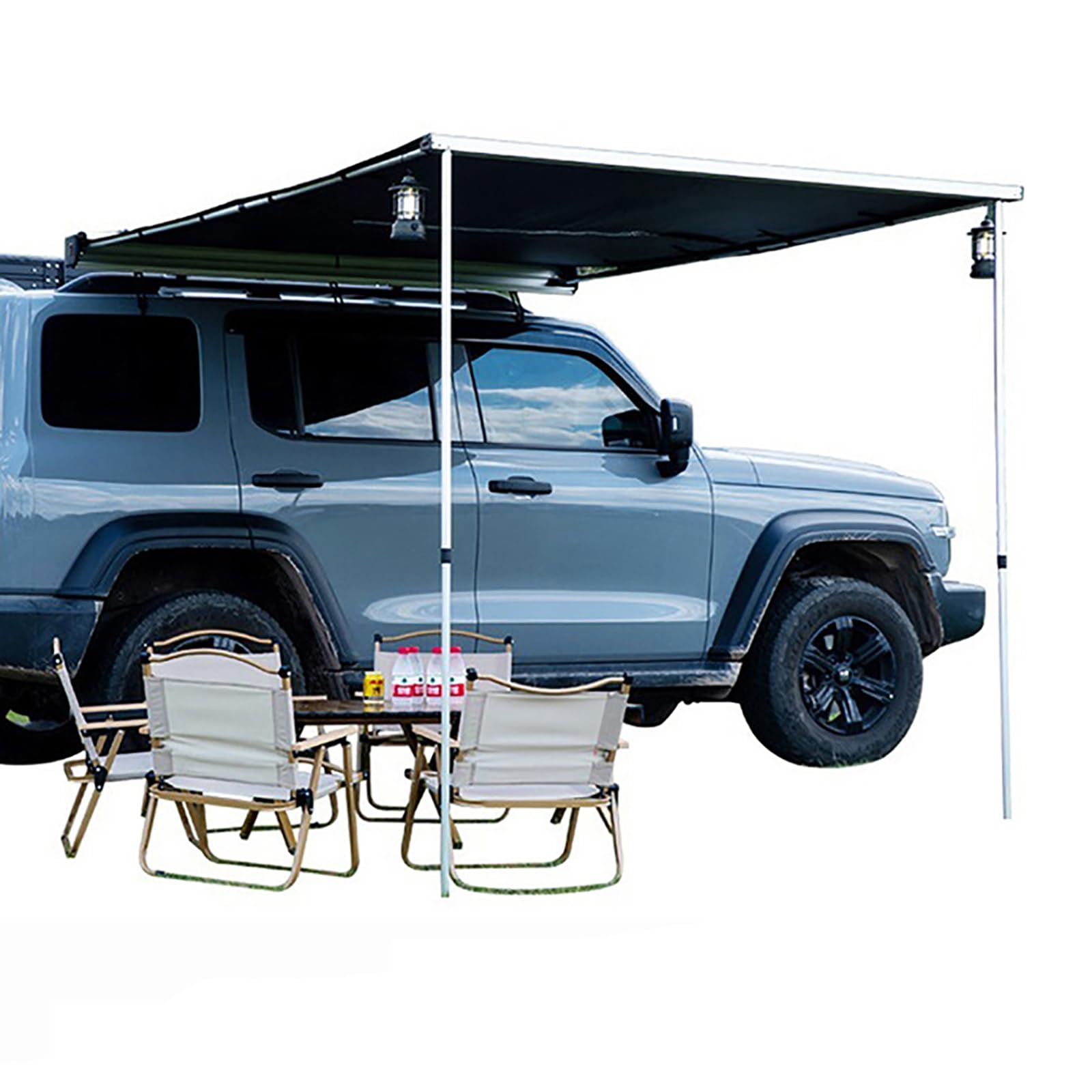 カーオーニング カーサイドオーニング 車のサイドオーニング 大型200×200cm/200×300cm 3~8人用 広い日陰面積 防水 簡単設営 カーサイドタープ カーサイドテント 合金サポートロッドできる伸縮 高さ調節可能 SUVバン用|サンアイショップ