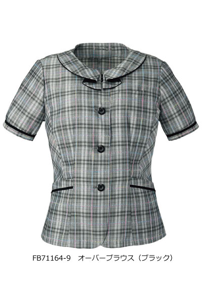 FB71164-9　オーバーブラウス（ブラック）レインボーウインドペングレンチェック　（5号～23号）　FOLK　フォーク【会社制服Sanapparel】