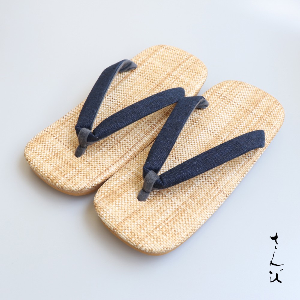 男物雪駄 No.224 青み×ベージュ 本麻鼻緒 心地好い草履 М大きさ 25.0糎 メンズ 御召しもの 浴衣 ゆかたサボ 今めかしい さんび 京都 日本製